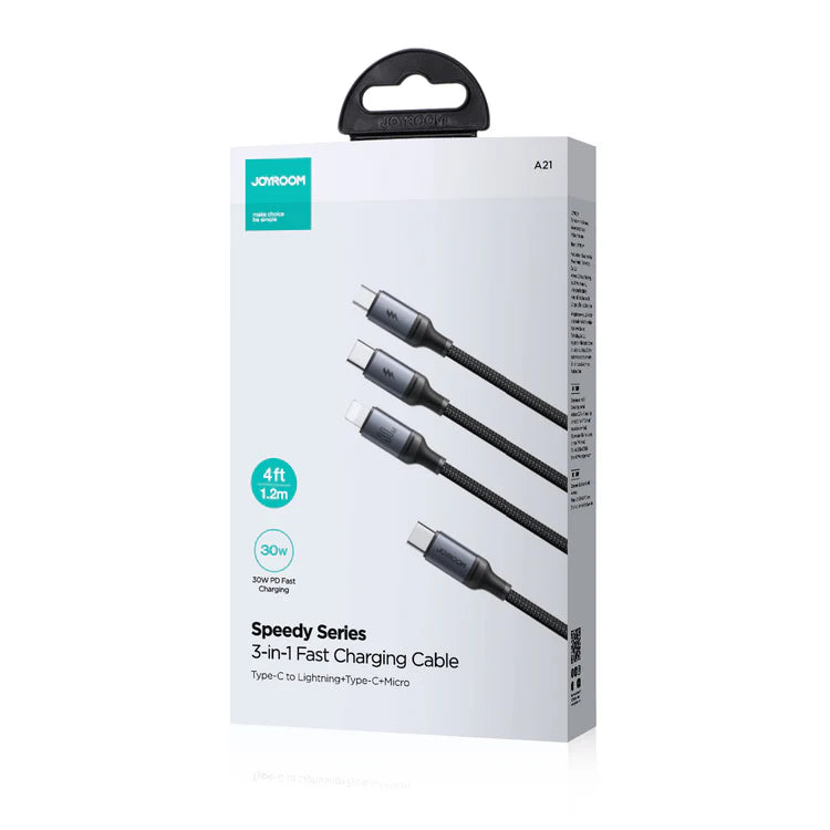 30W 3-in-1 Fast Charging Cable ( Type-C To L+C+M ) 1.2M Black