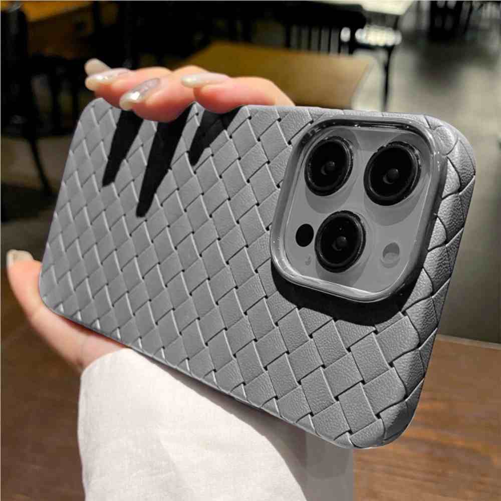 Grey Woven Textured Leather Iphone Cover