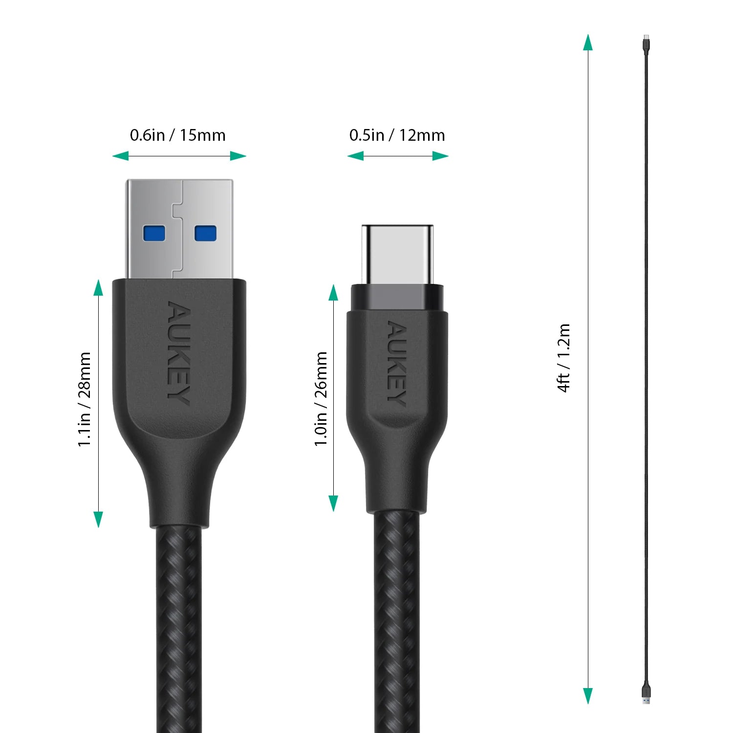 Aukey CB-AC1 Impulse Braided Nylon Usb-A to Usb-C Cable 1.2m