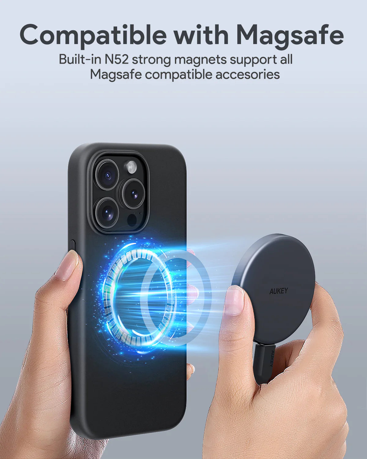 Aukey PC-GJ10C Iphone Silicone Magnetic Liquid MagSafe Phone Case-Midnight